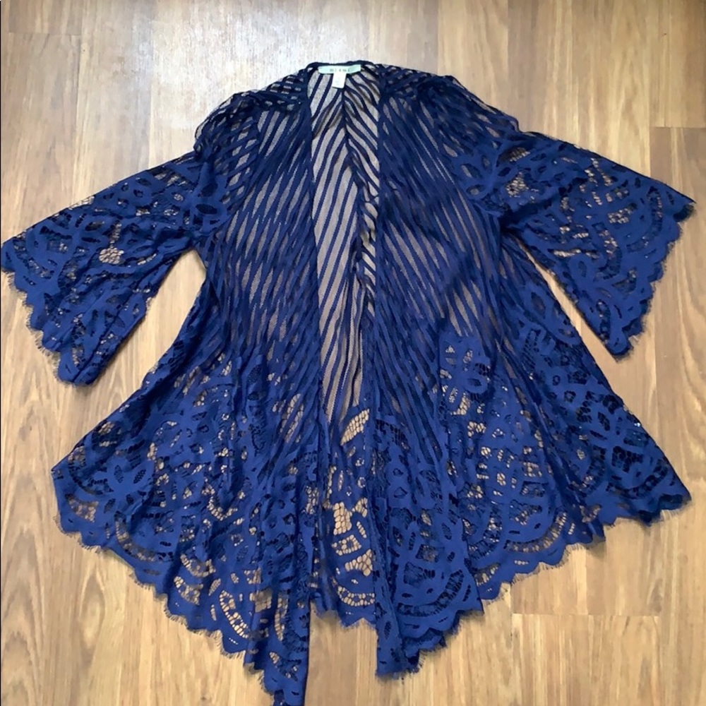 Navy Francesca’s Lace Sheer Cardigan